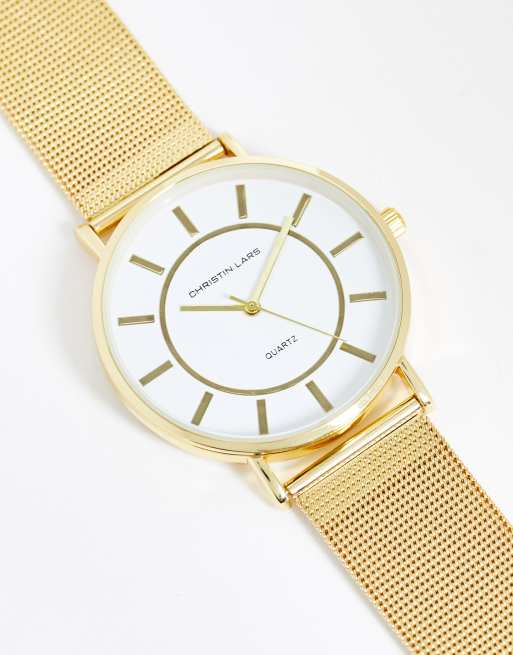 Christin Lars - Orologio da uomo con cinturino in maglia e quadrante grande, colore oro