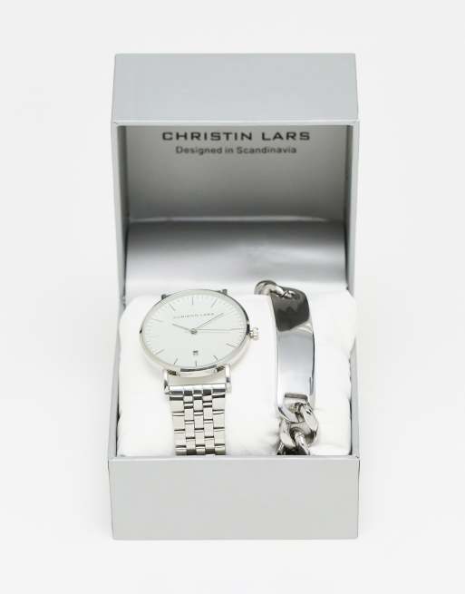 Christin Lars - Orologio e bracciale con targhetta color piombo