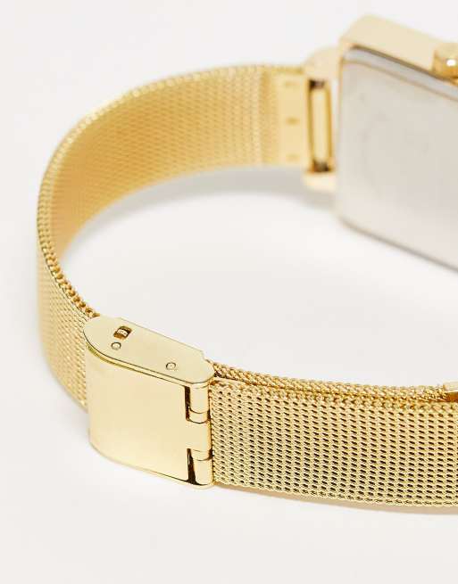 Christin Lars - Orologio oro con quadrante quadrato e cinturino in maglia, 3 di 4
