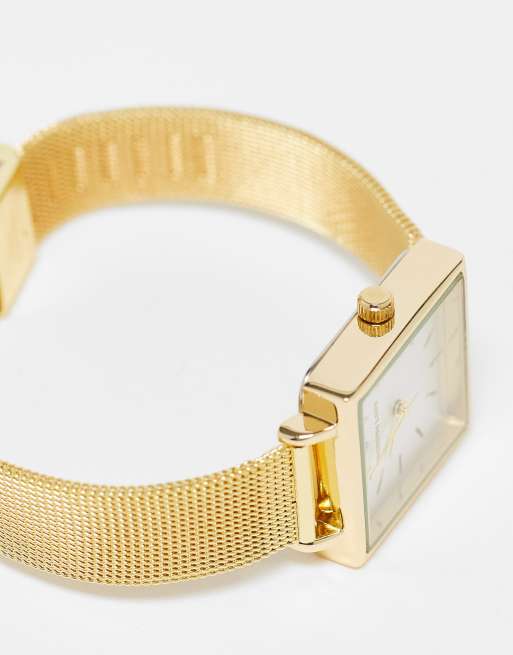 Christin Lars - Orologio oro con quadrante quadrato e cinturino in maglia, 4 di 4
