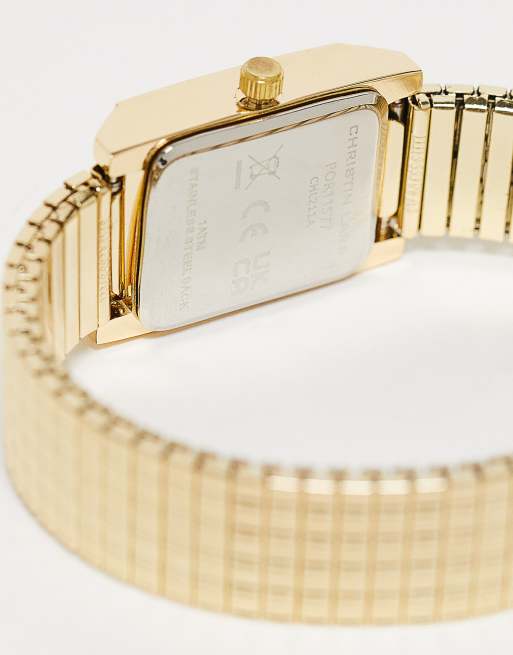 Christin Lars rectangle face watch in gold, 3 of 4