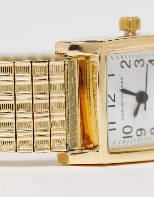 Christin Lars rectangle face watch in gold, 4 of 4