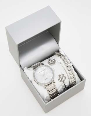 Christin Lars - Set regalo con orologio e bracciale color argento con strass