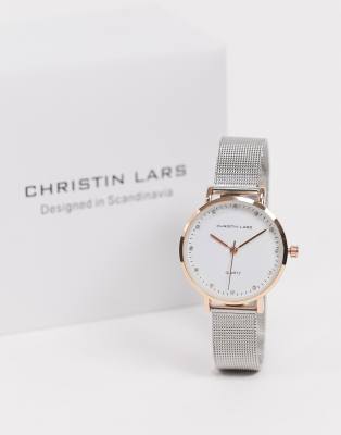 Christin Lars – Silberne Armbanduhr mit goldenem Zifferblatt