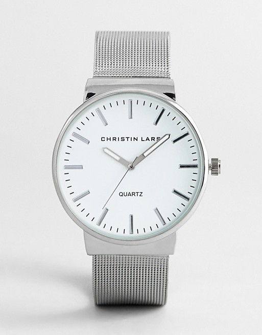 Christin Lars Silver Watch With Round Dial With White Dial