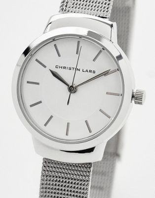 Christin Lars slimline faux leather strap watch in silver - Click1Get2 Deals