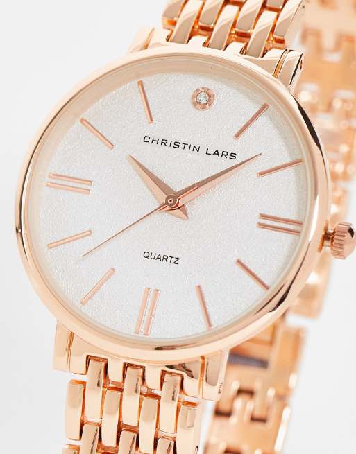 Christin Lars slimline linked bracelet strap watch in rose gold ASOS