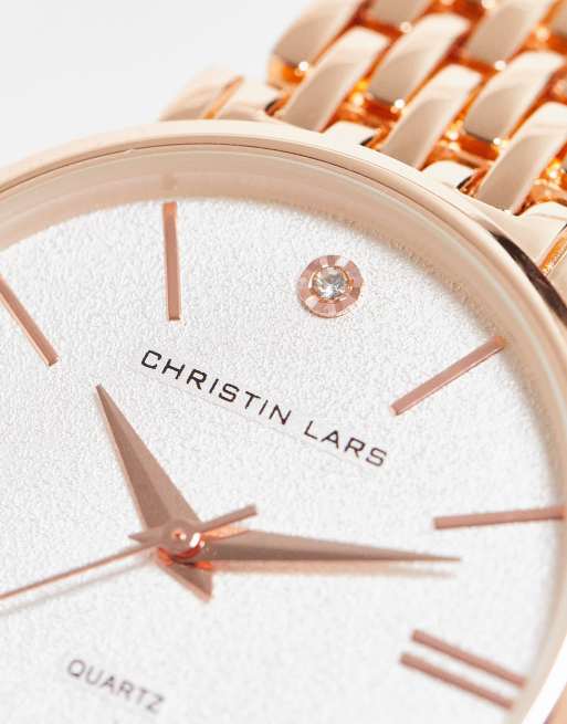 Christin Lars slimline linked bracelet strap watch in rose gold, 4 of 4