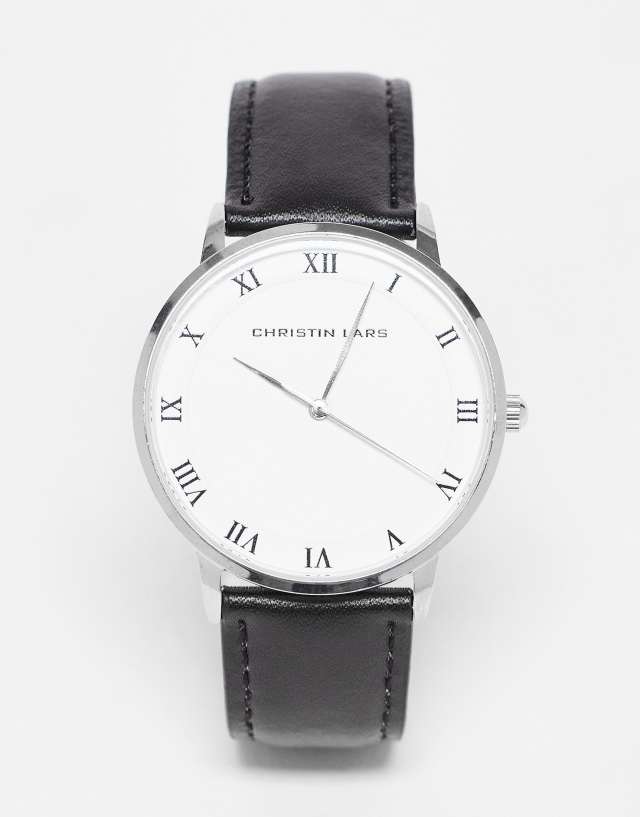 Christin Lars slimline strap watch in black and silver