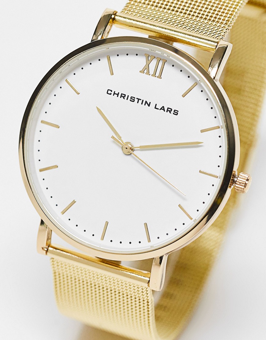 Christin Lars stainless steel mesh strap bracelet watch in gold
