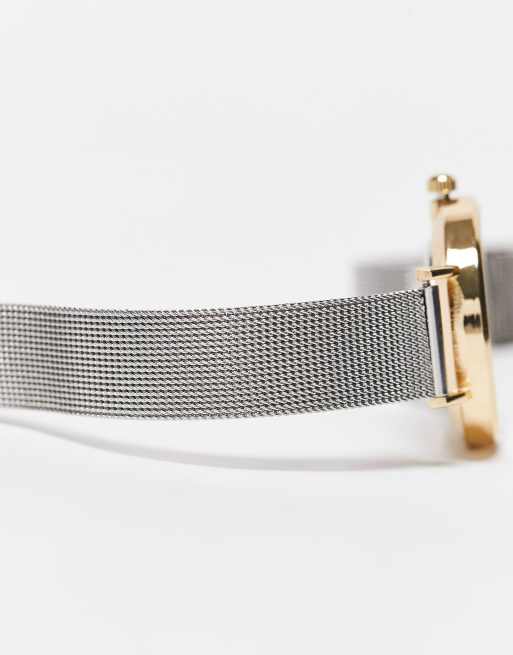 Christin Lars stainless steel mesh strap bracelet watch in two tone silver and gold, 2 of 4