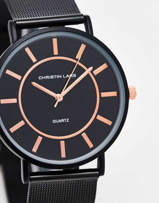 Christin Lars – Uhr in Stahlgrau mit verstellbarem Mesh-Armband und rundem Zifferblatt