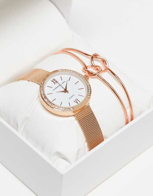 Christin Lars watch and bracelet gift set in gold ASOS