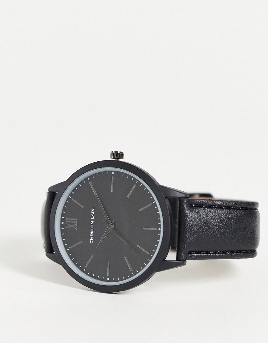Christin lars watch with black dial and strap