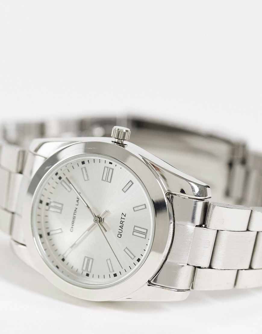 Christin lars womens silver tone bracelet watch
