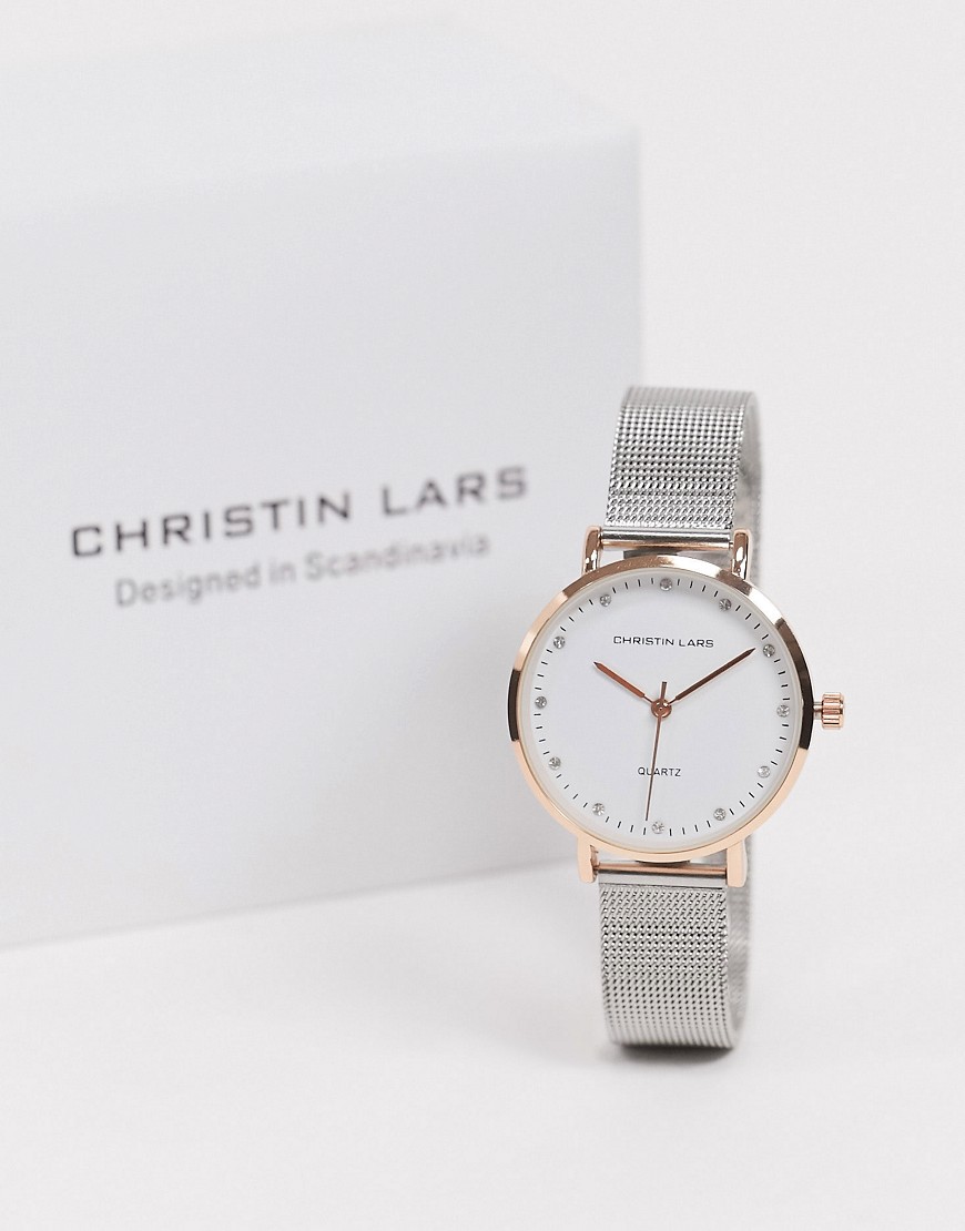 Christin Lars - Zilveren horloge met gouden wijzerplaat-Grijs
