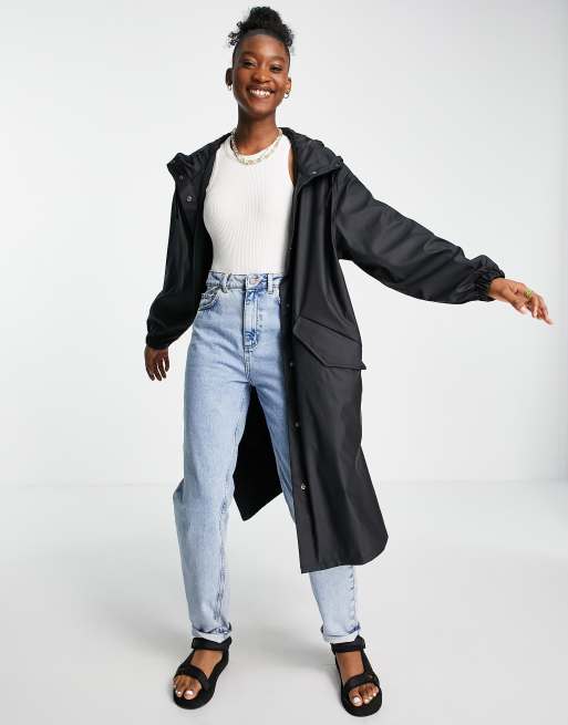 Chubasquero midi negro con acabado engomado de ASOS DESIGN