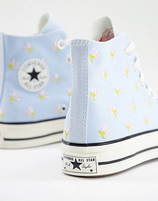 Chuck 70 Hi floral embroidered sneakers in chambray blue | ASOS