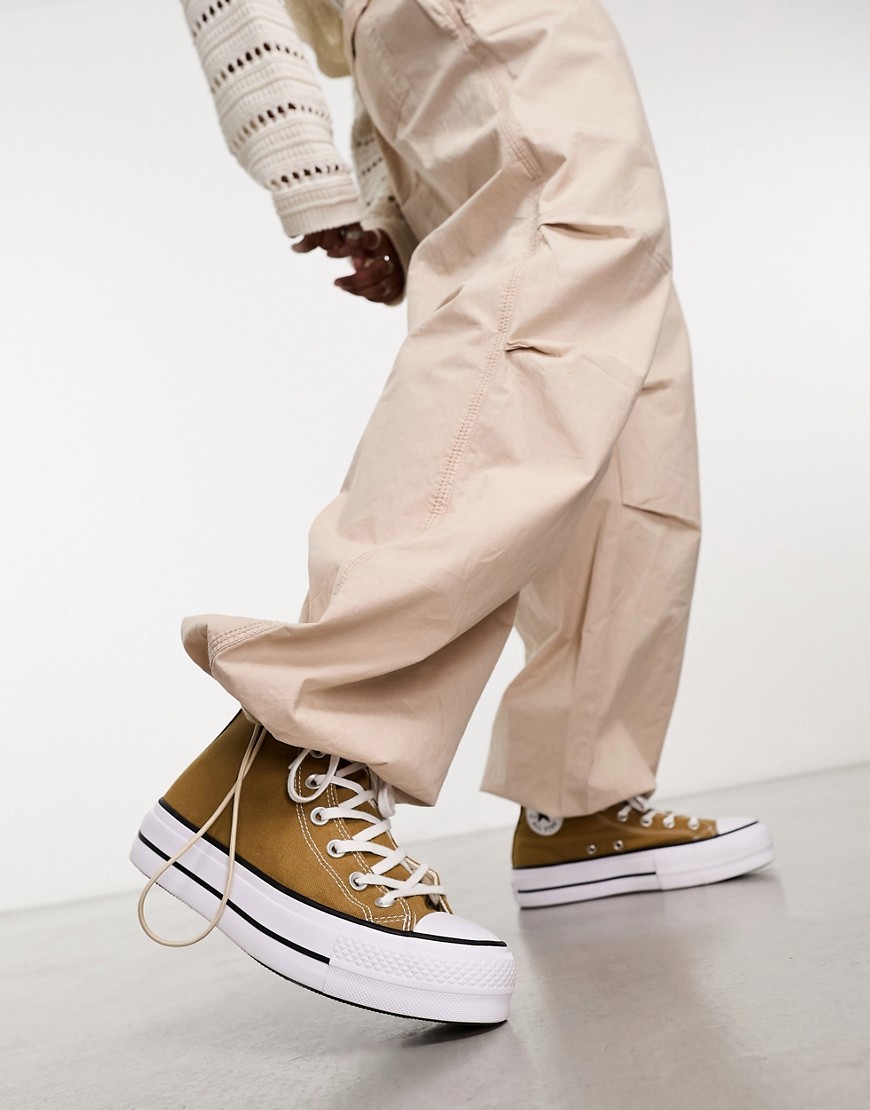 Converse Chuck Taylor All Star Lift Platform Sneakers In Tan-neutral