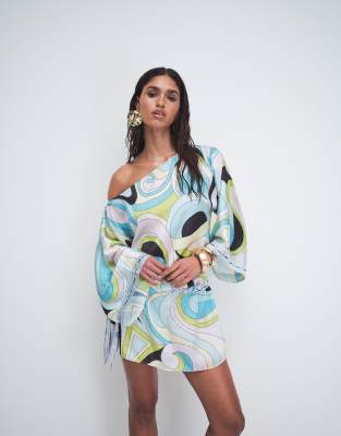 Cin Cin Colada off the shoulder mini dress in mars blue