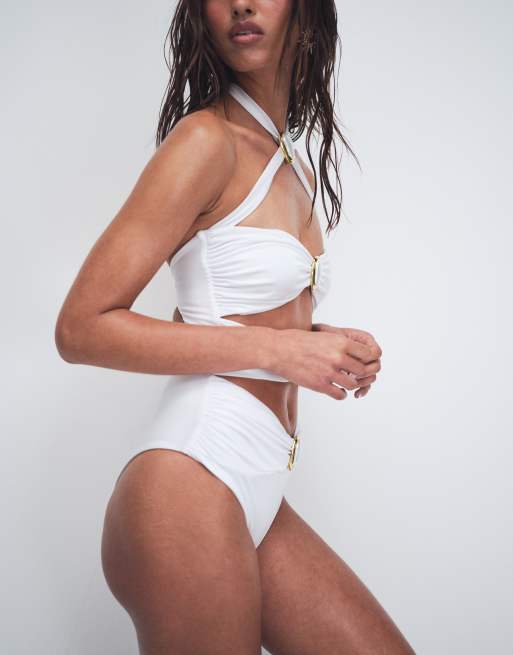 Cin Cin Diamond Moonstone cut out one-piece swimsuit in pearl, 4 of 4