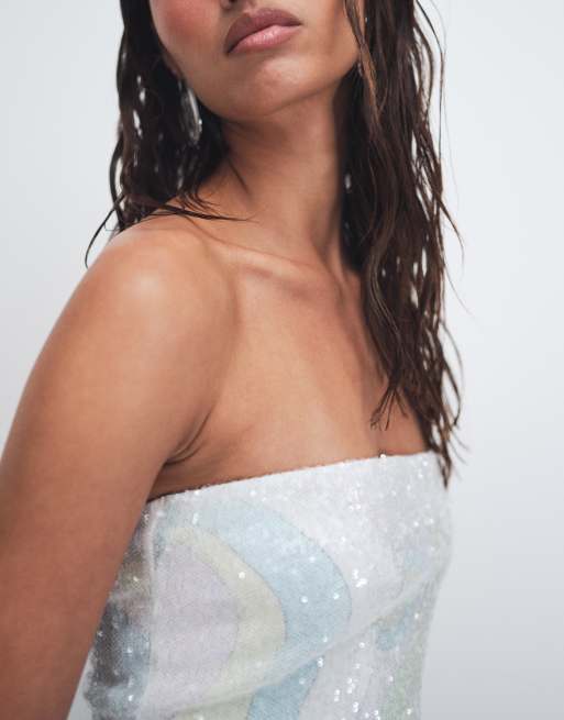 Cin Cin Opal sequin bandeau mini dress in frost, 2 of 4