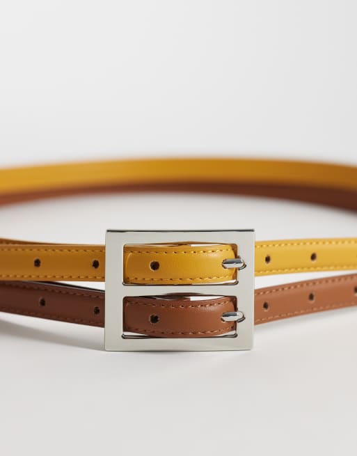 Cinturón amarillo y tostado para cintura y cadera con hebilla doble de ASOS DESIGN, 2 de 3