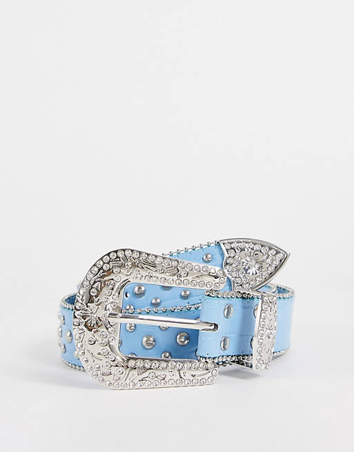 Mujer Cinturones | Cinturón azul claro estilo wéstern con detalles brillantes de River Island - HO44830
