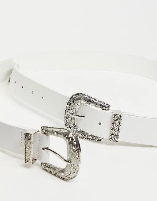 Cinturón blanco con doble hebilla de estilo western exclusivo de My Accessories London Curve, 2 de 4
