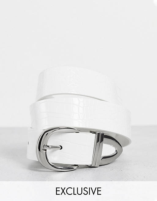 Mujer Cinturones | Cinturón blanco de efecto cocodrilo con detalles plateados exclusivo de Glamorous - XC14996