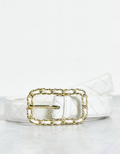 Mujer Cinturones | Cinturón blanco para cadera y cintura con hebilla dorada estilo cadena de My Accessories London - JL21507