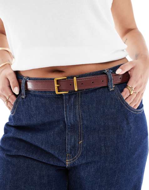 Cinturón burdeos para cintura y cadera con hebilla cuadrada de ASOS DESIGN Curve - view 1