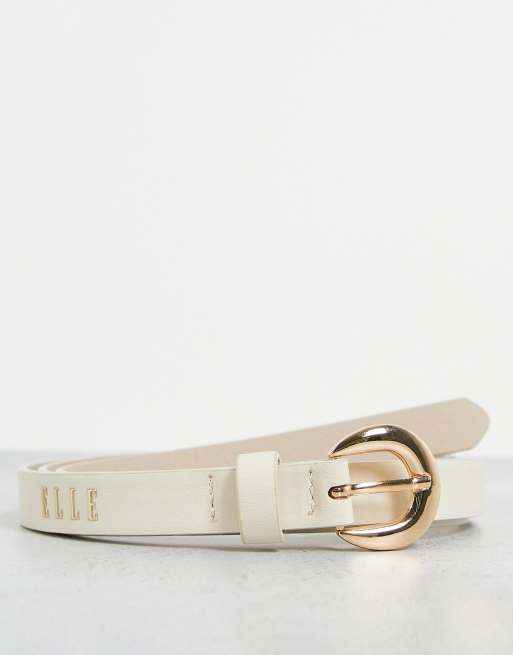 Cinturón color crema con estampado de logo de Elle