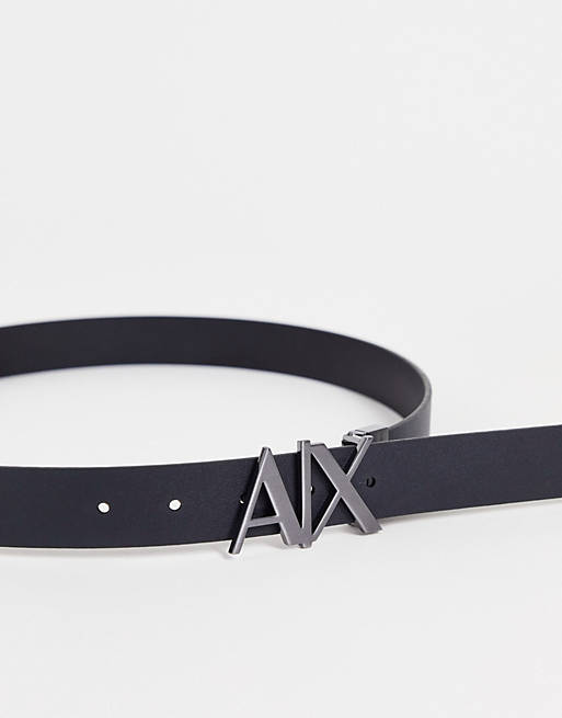 Hombre Cinturones | Cinturón de cuero reversible con hebilla con logo en negro/gris de Armani Exchange - FA04489