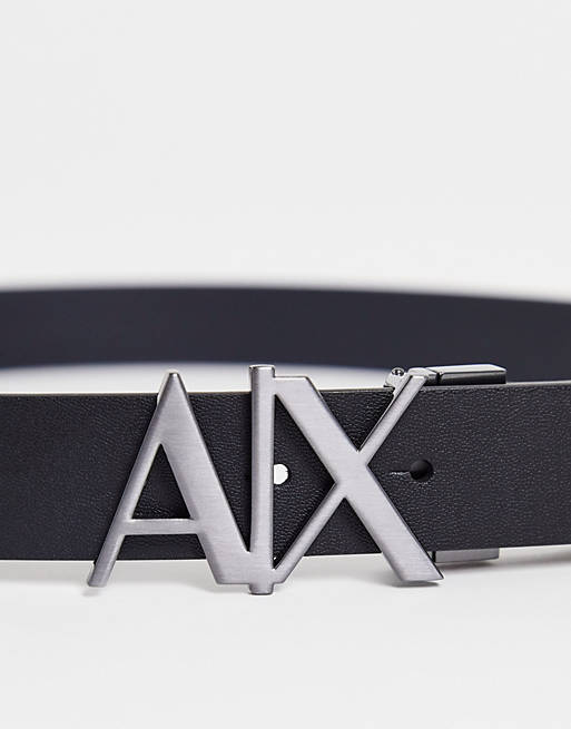 Hombre Cinturones | Cinturón de cuero reversible con hebilla con logo en negro/gris de Armani Exchange - FA04489