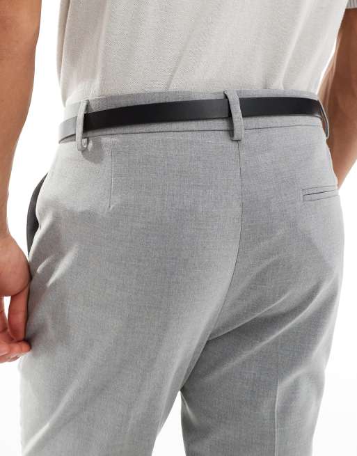 Cinturón de vestir estrecho negro de cuero con hebilla negro mate de ASOS DESIGN, 3 de 4