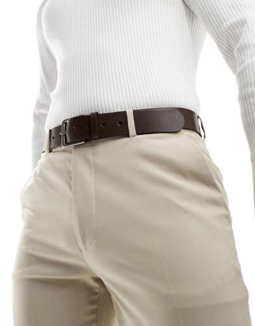 Cinturón de vestir marrón vintage de cuero de ASOS DESIGN