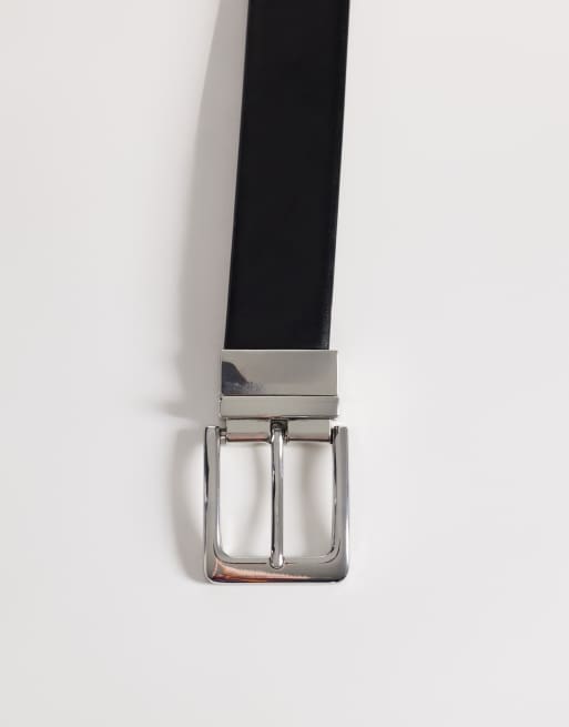 Cinturón de vestir negro y tostado reversible de cuero con hebilla plateada de ASOS DESIGN, 2 de 3