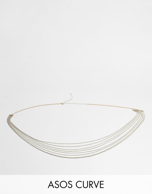 Cinturón dorado de varias hileras para cintura y cadera con pedrería de ASOS DESIGN Curve 