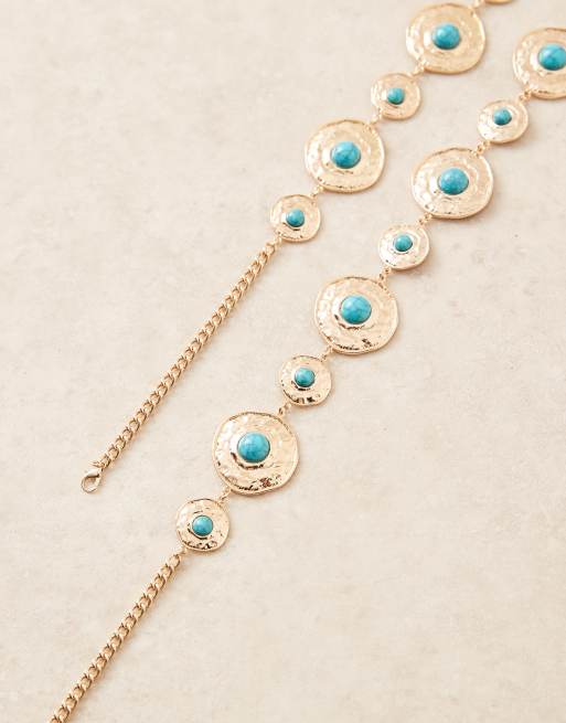 Cinturón dorado para cintura y cadera con piedras turquesas de ASOS DESIGN Curve, 2 de 3
