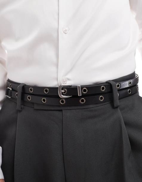 Cinturón estrecho con diseño de doble correa y tachuelas de cuero sintético de ASOS DESIGN - view 1
