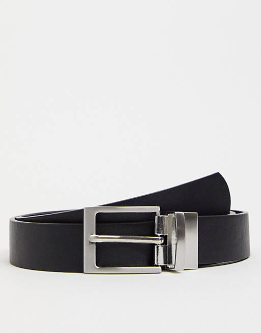 Hombre Cinturones | Cinturón estrecho negro reversible de cuero y ante sintéticos de ASOS DESIGN - NY86356