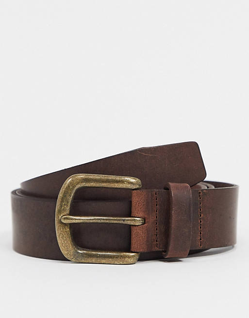 Hombre Cinturones | Cinturón fino marrón de cuero con acabado vintage de ASOS DESIGN - ED92992
