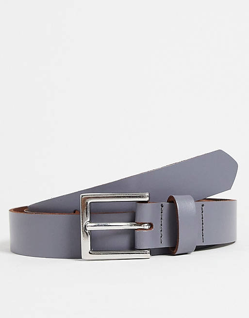 Hombre Cinturones | Cinturón gris carbón estrecho de cuero de ASOS DESIGN - UV13829