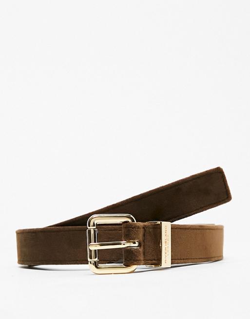 Cinturón marrón claro estrecho de terciopelo de River Island