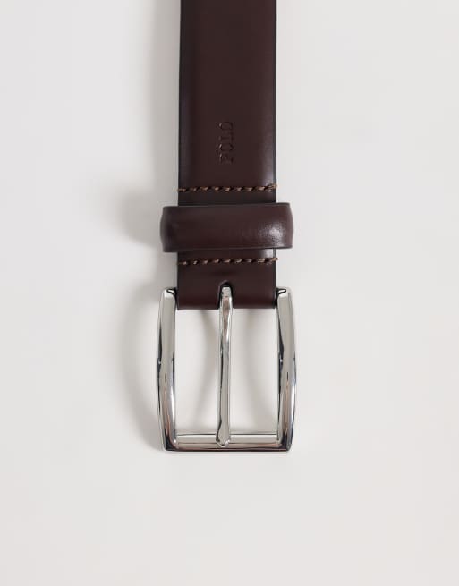 Cinturón marrón con logo de cuero granulado de Polo Ralph Lauren, 3 de 3