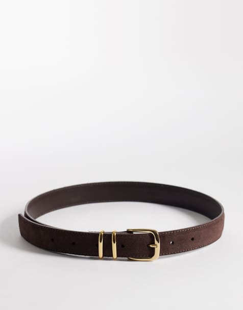 Cinturón marrón de ante auténtico con hebilla dorada de ARKET - view 1