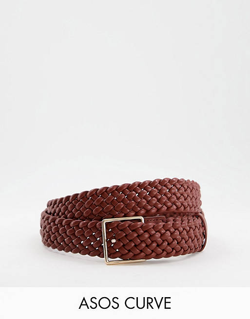 Mujer Cinturones | Cinturón marrón para cintura y cadera con diseño trenzado de estilo años 70 de ASOS DESIGN Curve - SZ21186