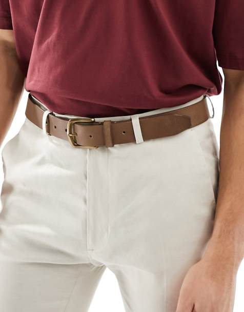 Cinturón marrón vintage de cuero con hebilla dorada pulida de ASOS DESIGN - view 1