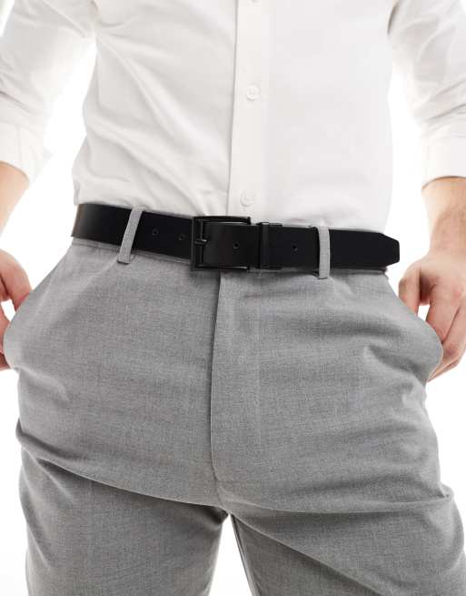 Cinturón marrón y negro reversible de cuero sintético con hebilla negra de ASOS DESIGN